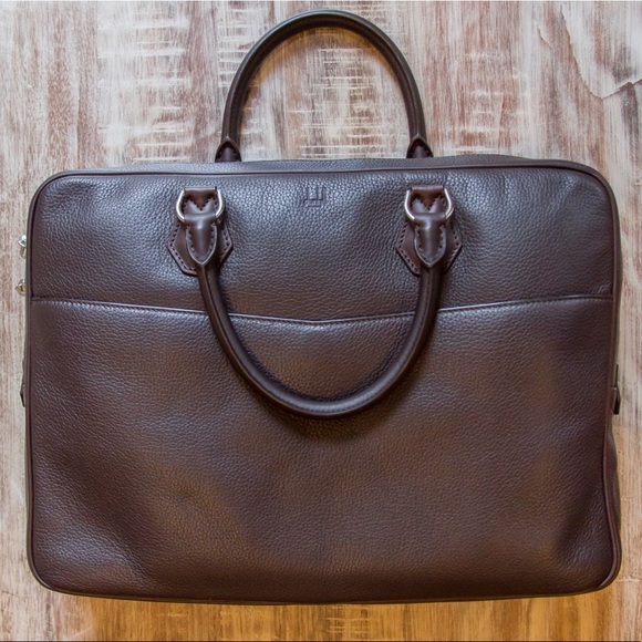 New Authentic Dunhill Boston Full-Grain Classic Brown Leather Fashion Briefcase - Picture 2 of 16